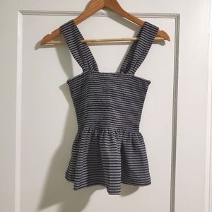 Madewell Texture & Thread smocked peplum black and white stripes tank top